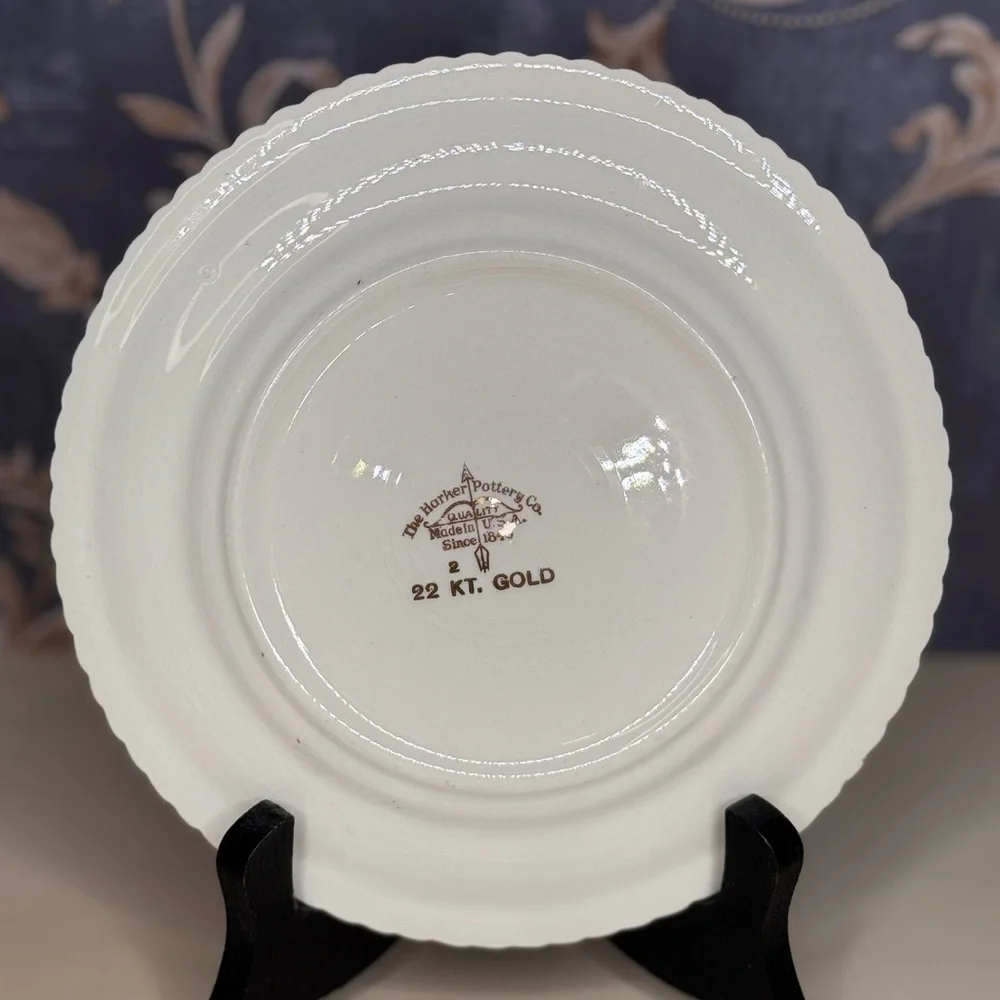 Vintage Set of 6 The Harker Pottery Co. 22 Karat Gold Rim Ceramic Plate
